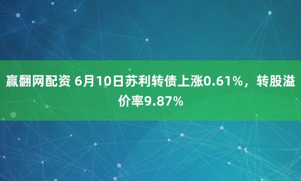 赢翻网配资 6月10日苏利转债上涨0.61%，转股溢价率9.87%